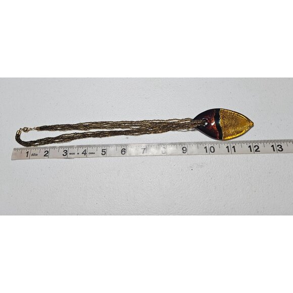 Vintage Murano Glass Necklace Gold Black Seed Beaded Chain Fashion Jewelry - Picture 7 of 8